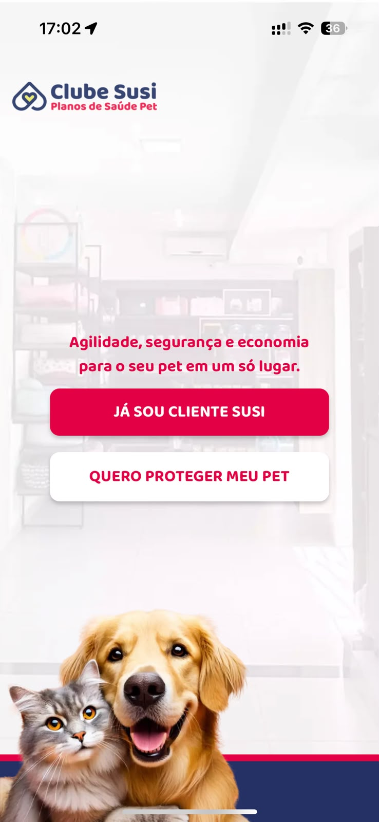 Tela de acesso do app Clube Susi